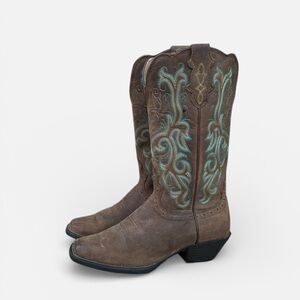 Justin Stampede Durant Western Boot in Turquoise/Tan Size 6 1/2